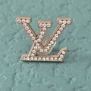 LV Style Rhinestone Croc Charm Gold Logo Shoe Charm